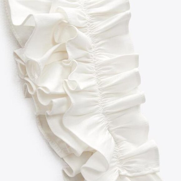 NWT Zara White Ruffle Sleeve Linen Blend Mini Ruched Dress Lace Up tie detail XS - Picture 8 of 15